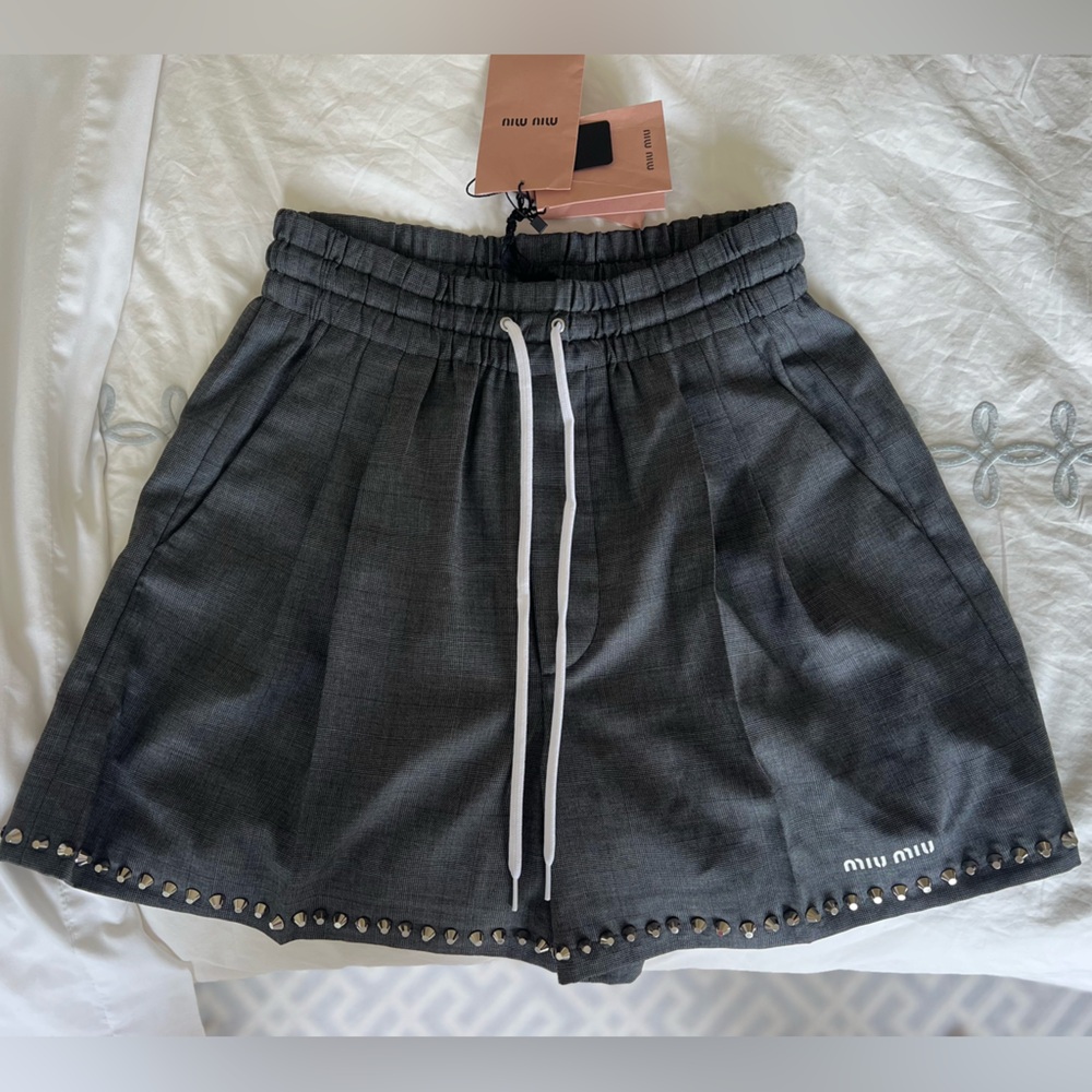 NWT Miu Miu Prince of Wales Shorts with Studs
